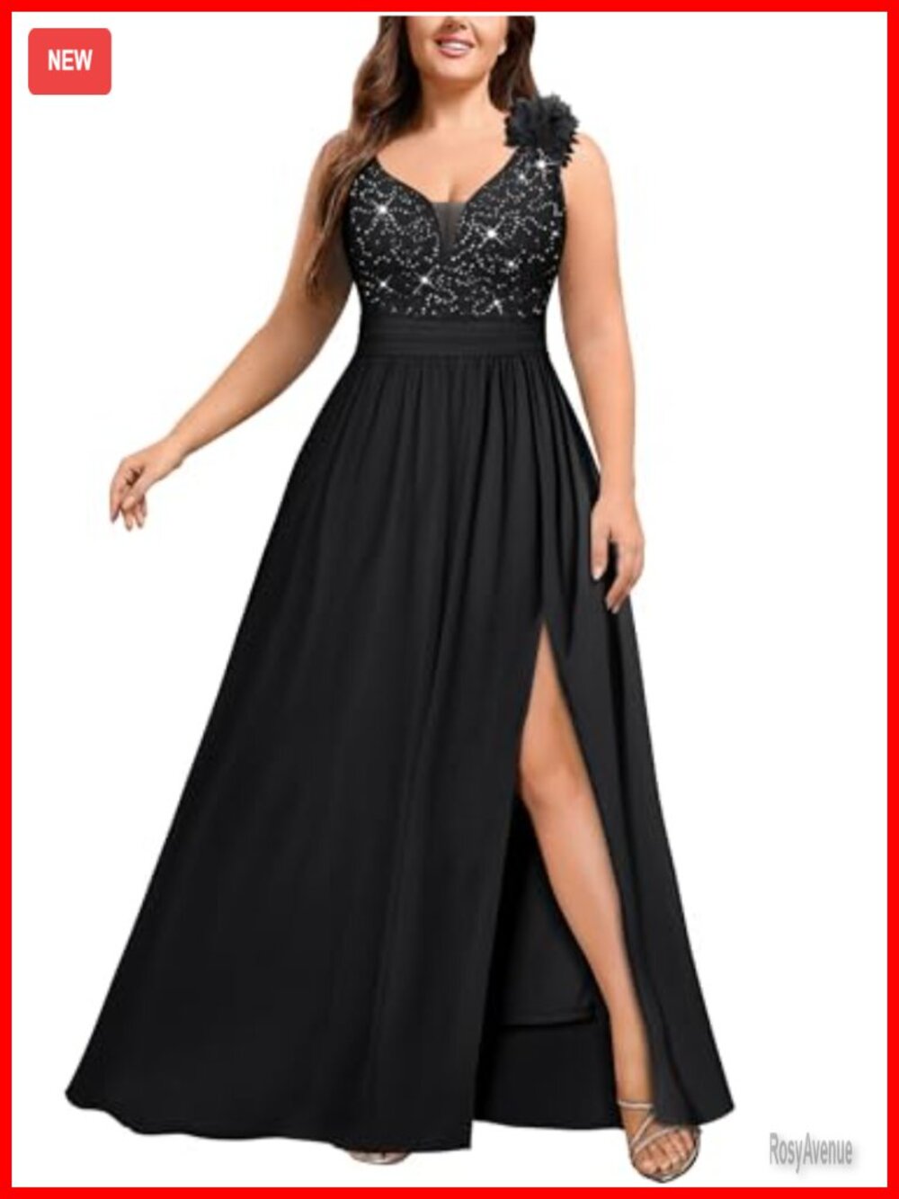 Plus Size Sequin Lace Sleeveless Slit Formal Evening Gown Prom Maxi Dress